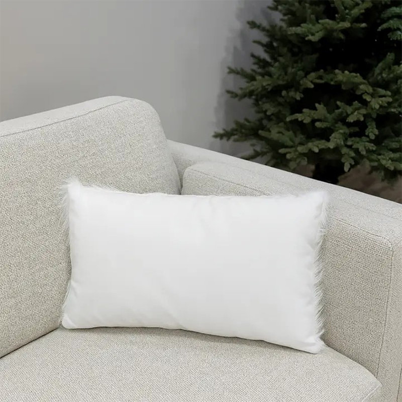 Housse et insert de coussin rectangulaire en fausse fourrure , Blanc