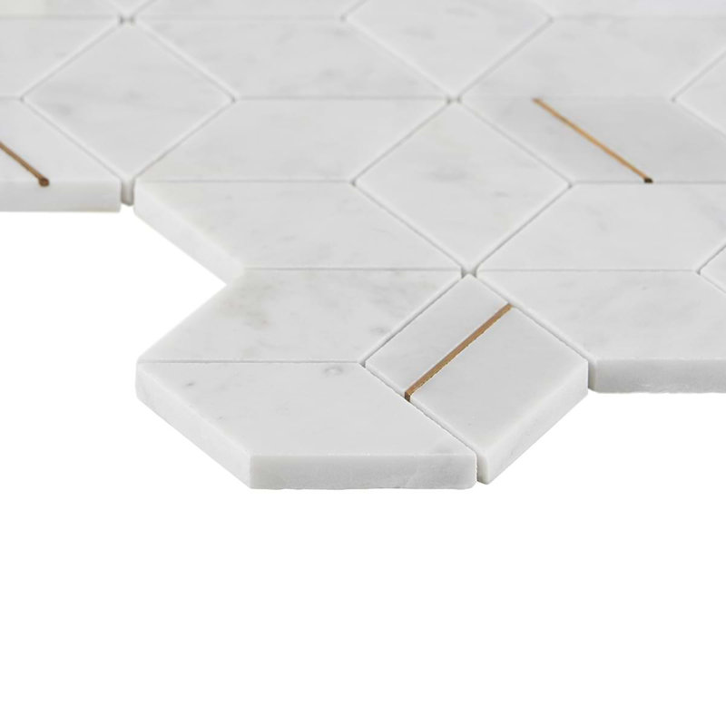 Morgana Polished Marble And Brass Mosaic, Carrara