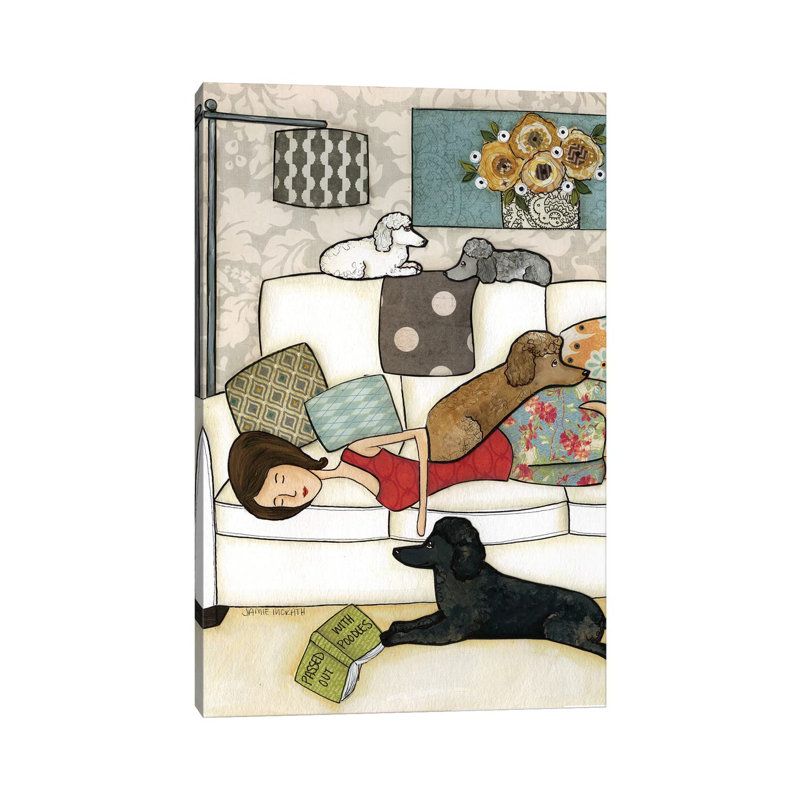 Passed Out With Poodles by Jamie Morath - Wrapped Canvas Painting, 30.48 cm H x 45.72 cm W