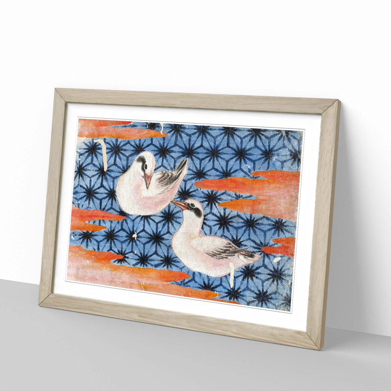 Two Seagulls by Katsushika Hokusai - Picture Frame Painting Print, Oak Framed, 27cm H x 36cm W x 2cm D
