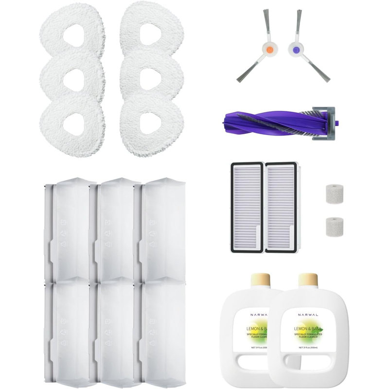 Narwal Freo X Ultra Robot Vacuum Accessory Pack - Replacement Floating Brush, Side Brushes, Filters, Mop Pads, Dust Bags and Floor Cleaner - Washable and Disposable Parts Kit