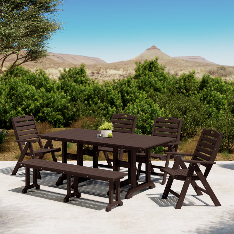 Laguna 6-Piece Dining Set With Bench, Dark Brown