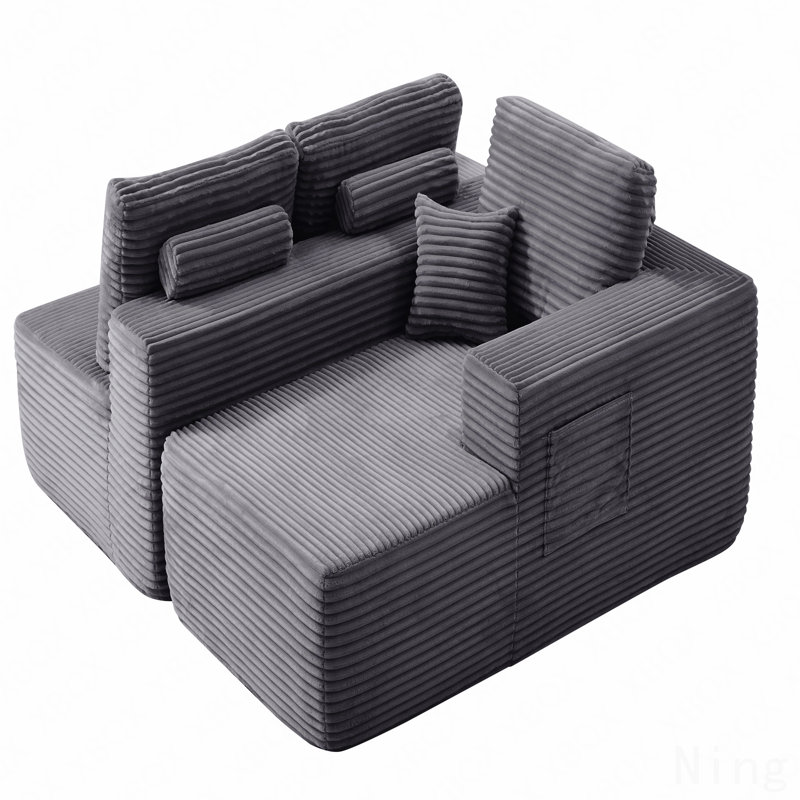 Cloud Sectional Sofa With L-Shape Chaise And Side Pockets , Modern Modular Design, Deep Seating, Upholstered Couch For Living Room/Bedroom, No Assembly Required , Grey,Right
