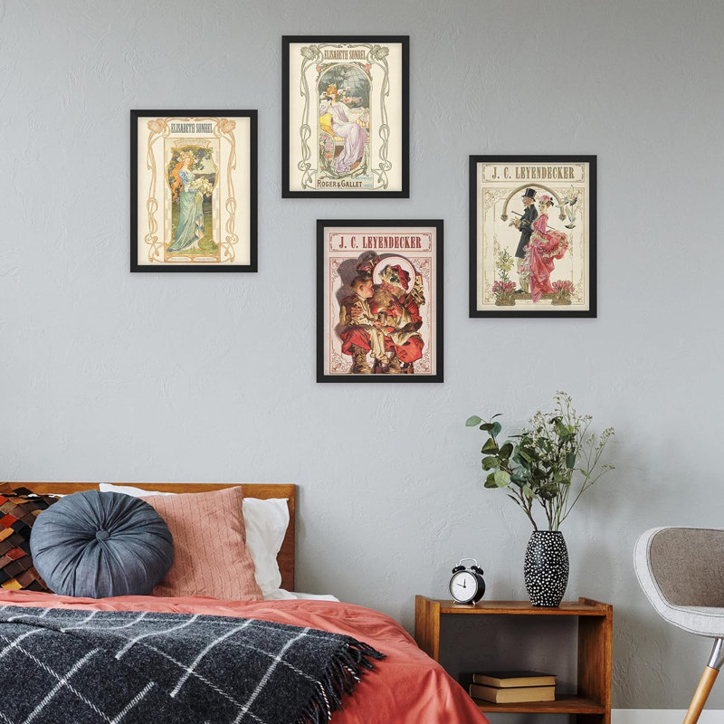 «Bathroom Decor Multicolor Office Leyendecker People Flower Portraits Classic», impression encadrée sur papier, 4 pièces