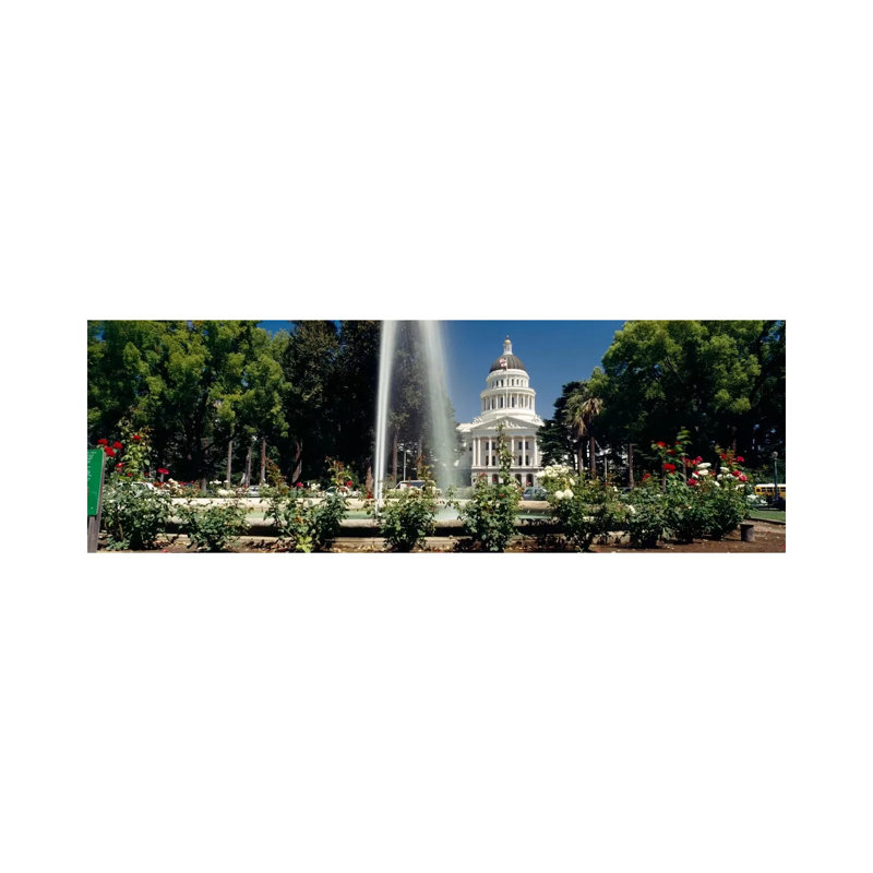 Fountain in a garden in front of a state capitol building, Sacramento, California, USA 1 Piece Wrapped Canvas Panoramic Wall Art