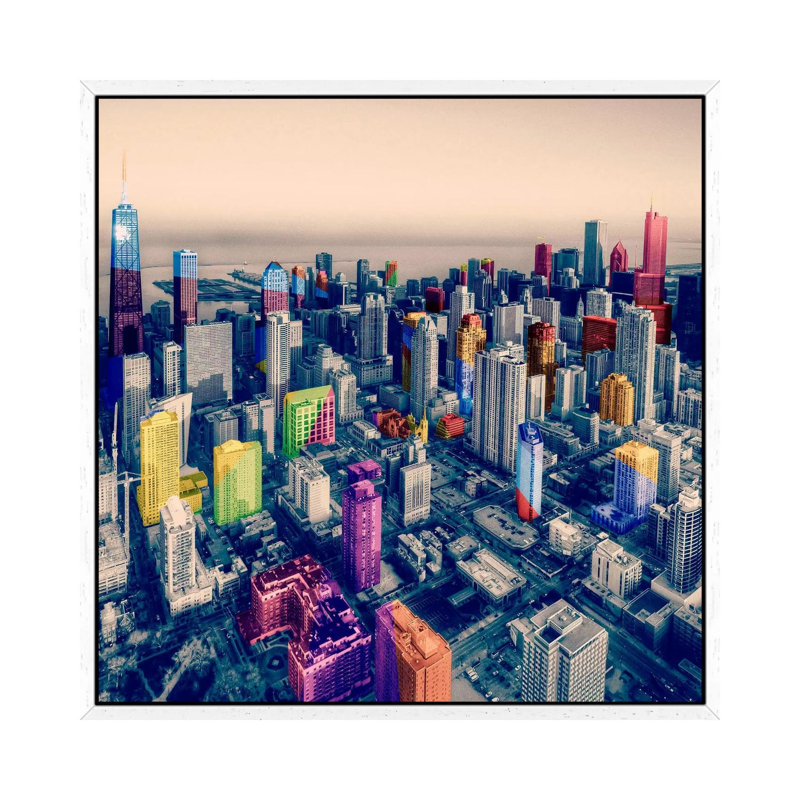 Chicago City Pop - Print on Canvas, White Framed, 45.72 cm H x 45.72 cm W