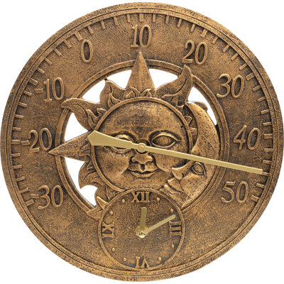 Vintage Sun & Moon Wall Thermometer and Clock 300MM
