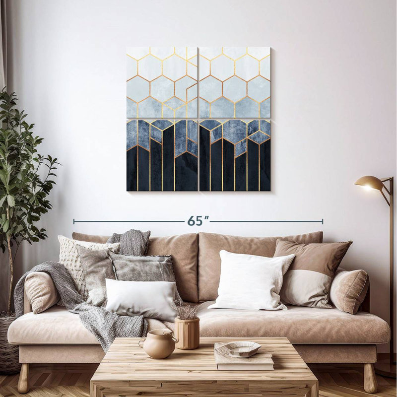 Soft Blue Hexagons, 38" H x 38" W