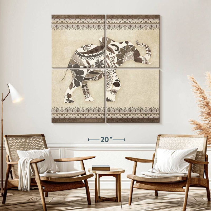 Brampt Neutral Boho Elephant, 57" H x 57" W