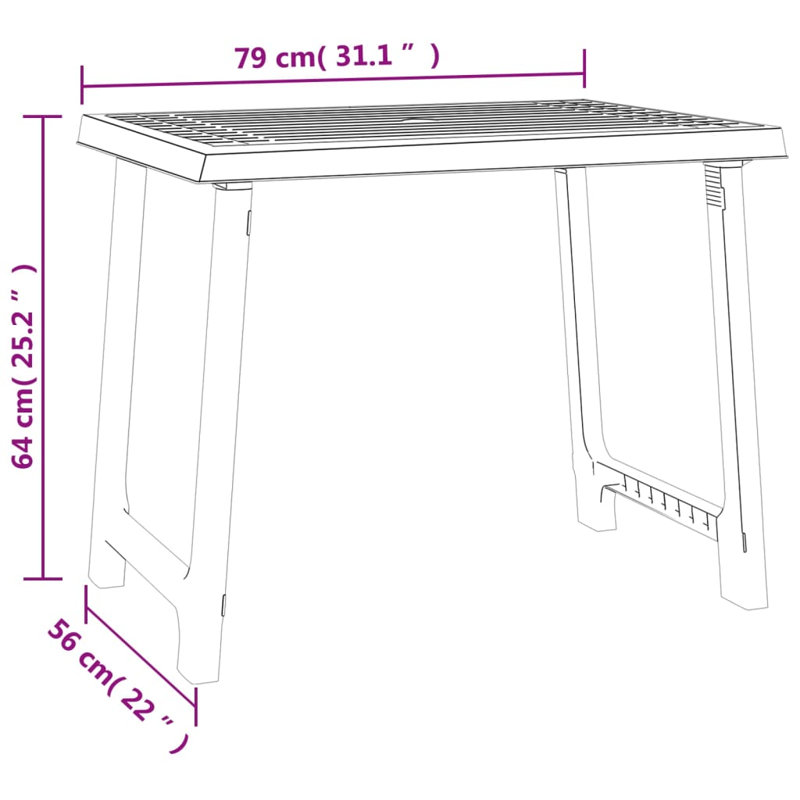 Maegon Rectangular Outdoor Camping Table With Umbrella Hole , 79cm cm W 56cm cm D, White