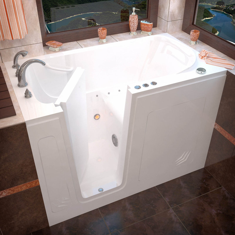 Buena Vista 53.8'' x 29.8'' Air Acrylic Bathtub with Faucet, White, Left