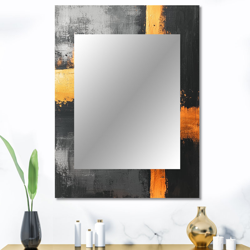 Black And Gold Converge Dream I - Line Art Unique Wall Mirror, Gold Mirror, Printed Metal Art, 40" x 30"