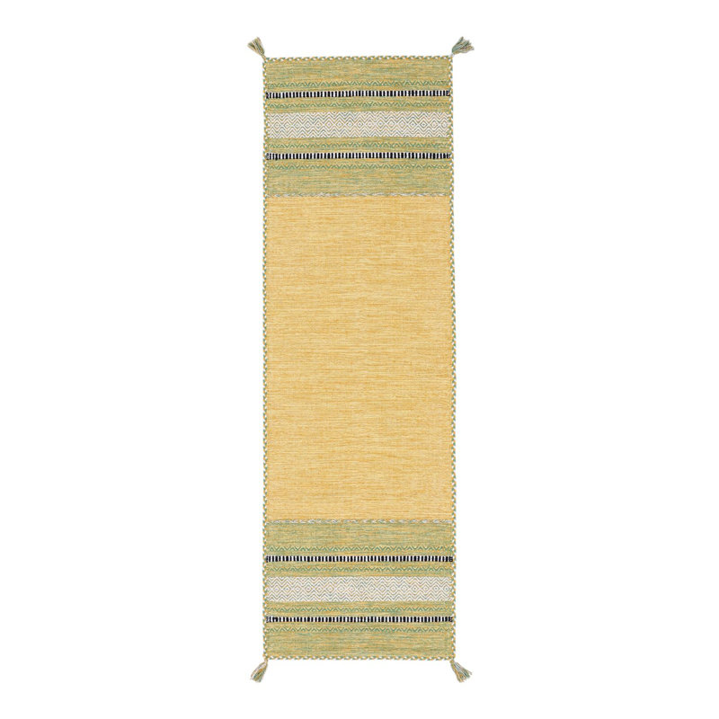 Azizi Striped Hand Woven Cotton Yellow Rug, Runner 80 x 500cm