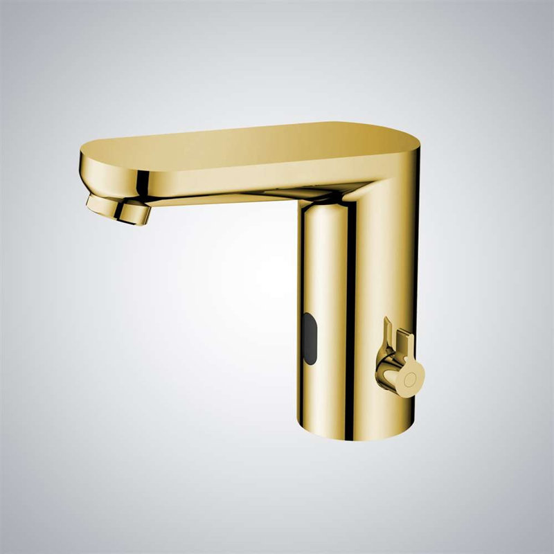 Deck Mounted Touchless Faucet Commercial Grade Automatic Sensor for Modern Restrooms, Polished Gold