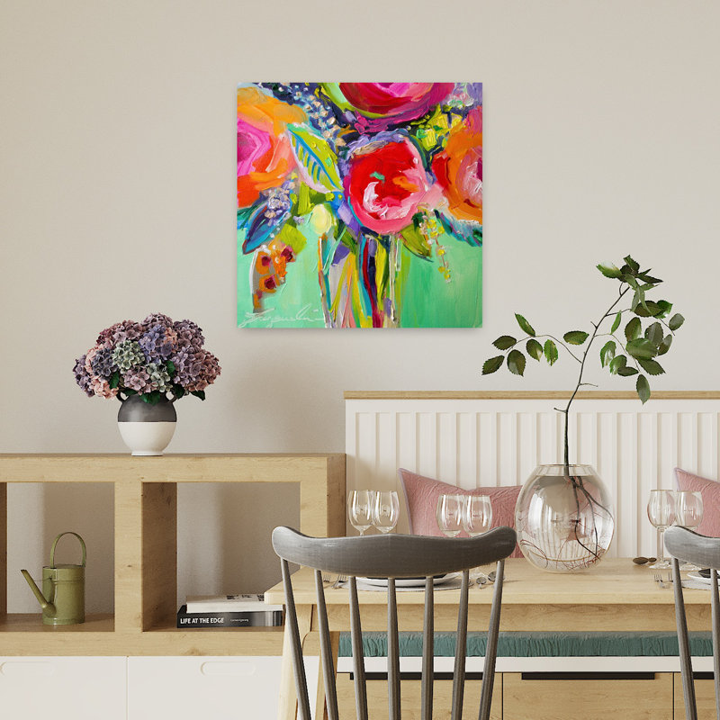 Ode à l'été 1, art floral contemporain, H 18 po x l 18 po
