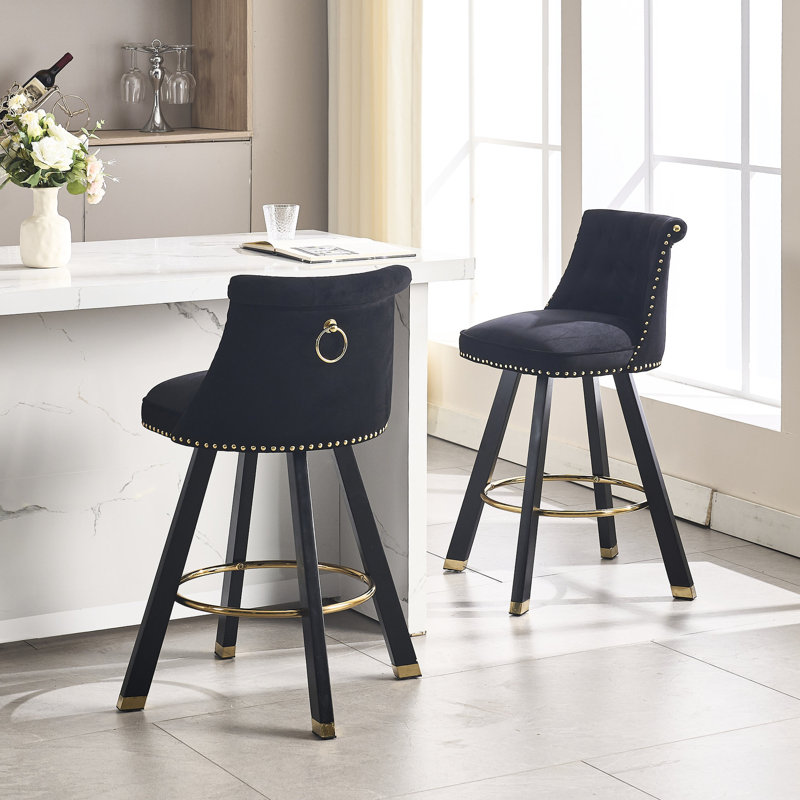 De 2 chaises de bar en bois à pieds carrés, embellies de velours, rotatives à 360 °, anneau amovible à 2 tiroirs, embellies, boucle détachable à 360 degrés
