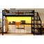 Lit mezzanine simple noir TG avec bureau intégré, rangement, éclairage à DEL, charge, filets de fer, structure stable, bruit, escalier de rangement, abris et