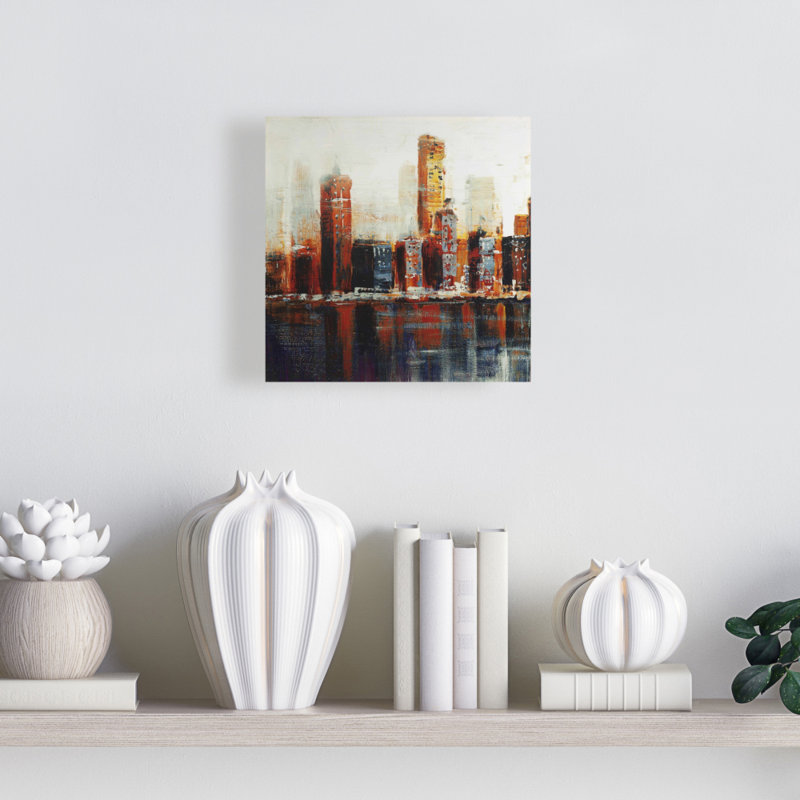 Toile abstraite avec paysage urbain rouge | Chambre à coucher City Art Decor