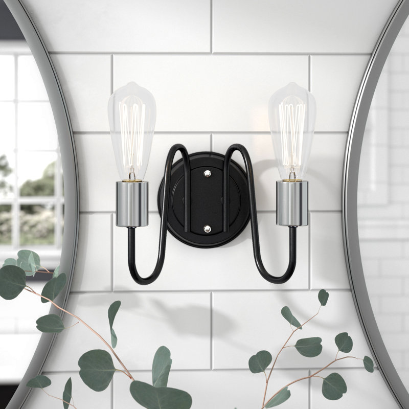 Applique murale articulée à 2 lumières Alixe, Noir / Nickel Satiné