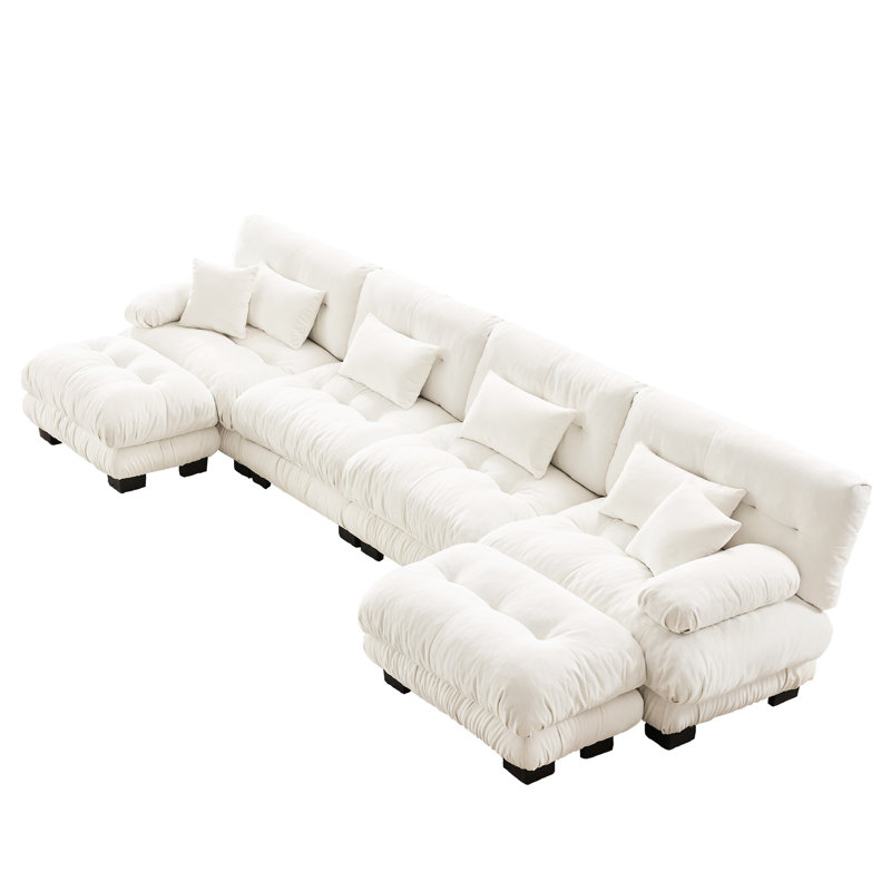 Salon en forme de U - 4 en chenille blanc doux avec 2 repose-pieds pour diverses exigences