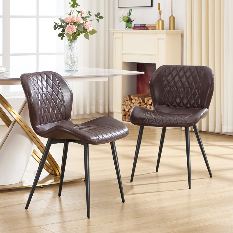 Modern Dining Chair with Faux Leather Upholstery and Metal Legs, Coffee