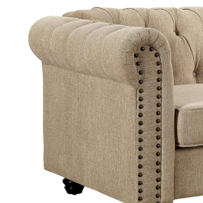 Causeuse Chesterfield à accoudoirs roulés 61 po Leite, Taupe
