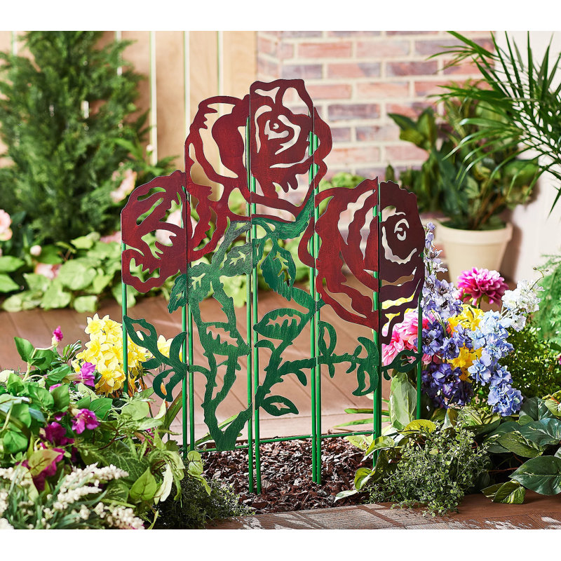 Metal 5 Panel Garden Stake, Rose