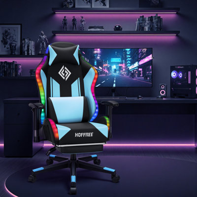 HOFFREE Fauteuil de jeu à DEL ergonomique en cuir et PVC avec repose-pieds et support lombaire