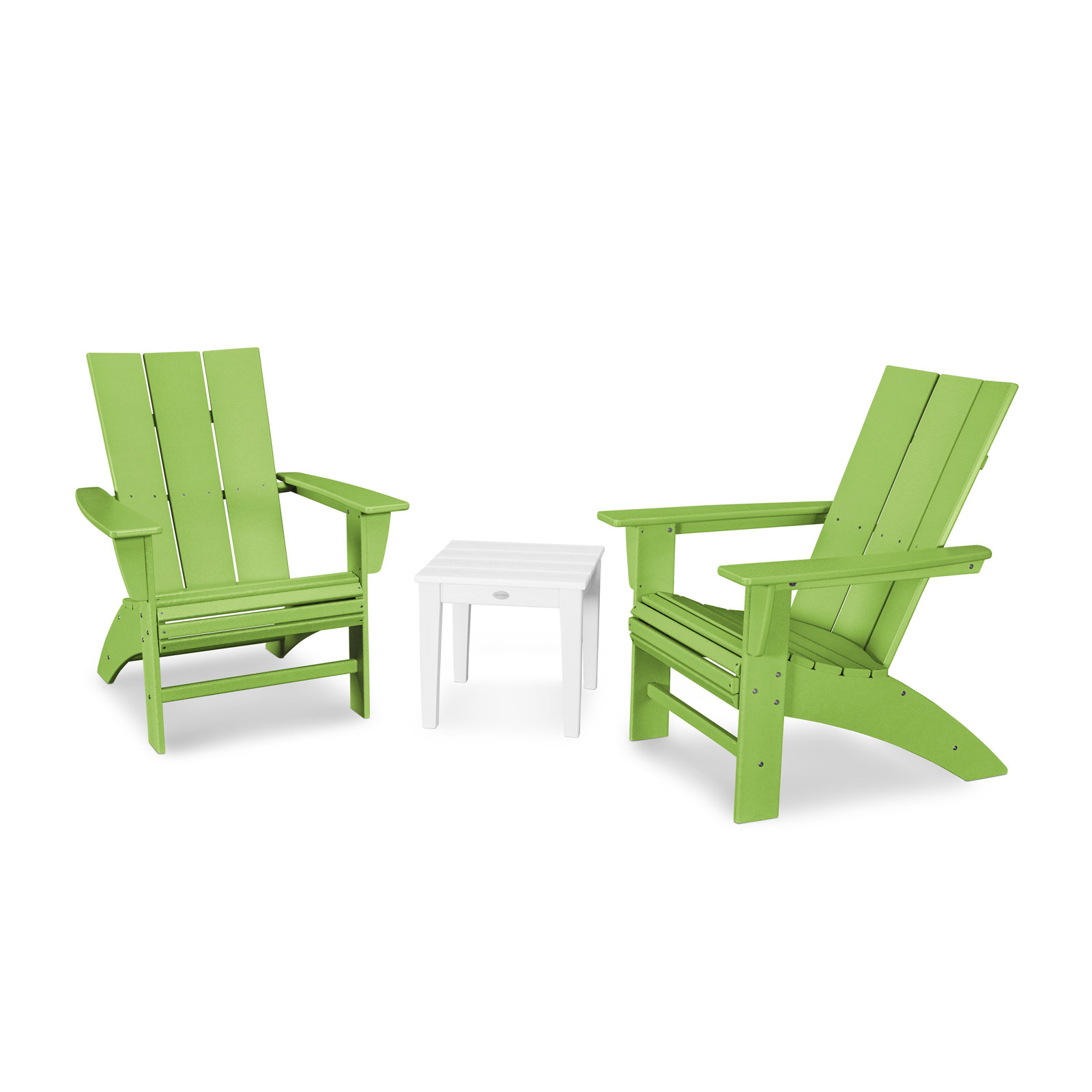 POLYWOOD® Modern Adirondack 2-Person Patio Seating Group, Lime/White