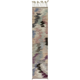 Tapis de couloir marocain rétro bleu / brun / gris 2 pi 2 po x 10 pi