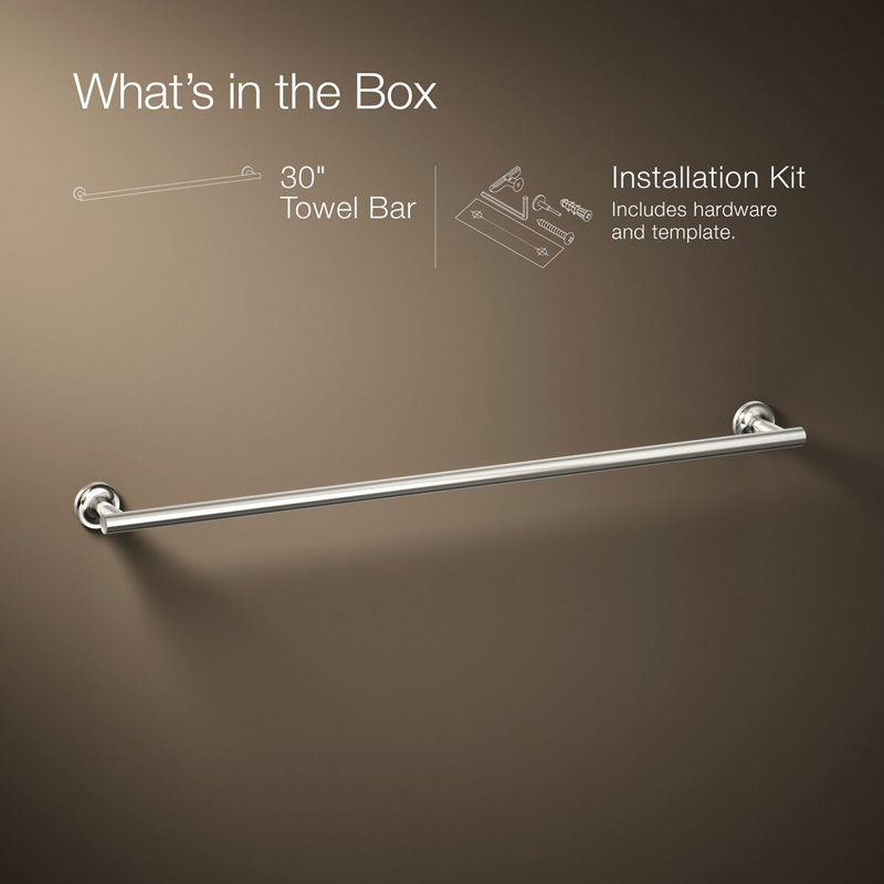 Purist 30" Wall Mounted Towel Bar, 1.88" H x 30" L x 3.25" D, Vibrant Polished Nickel