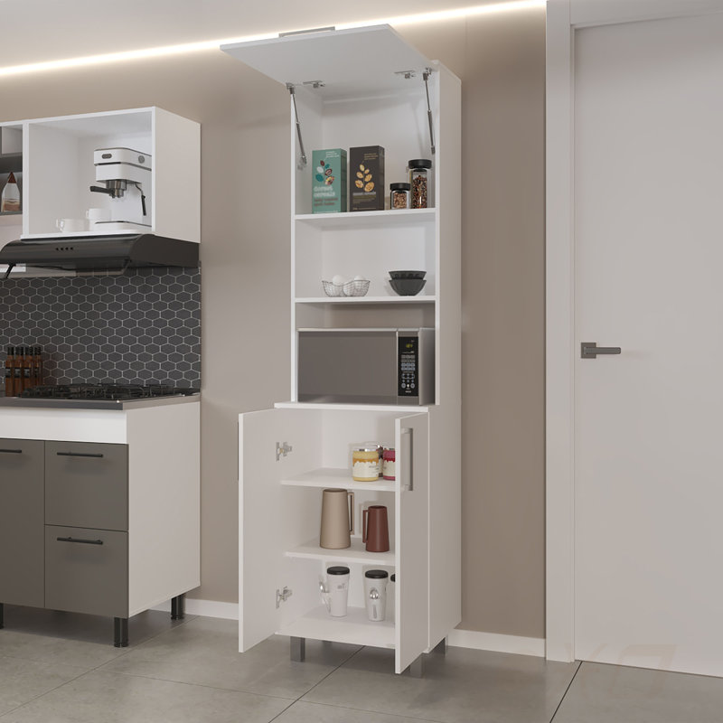 Garde-manger blanc avec 2 portes pneumatiques et rangement ouvert