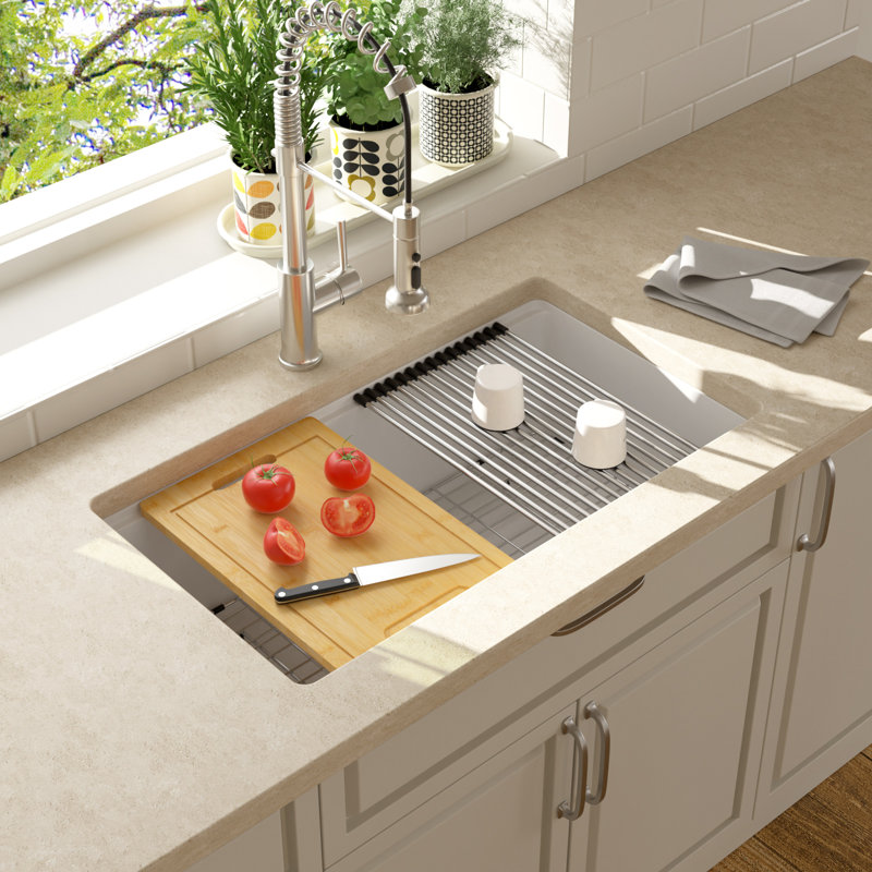 30'' L Single Bowl Quartz/Granite Kitchen Sink, White