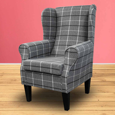 Grey Tartan Wingback Armchair