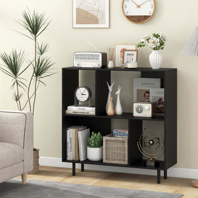 Open Shelf Bookcase Mid Century Modern Cube Bookshelf With 4 Compartments by Ebern Designs