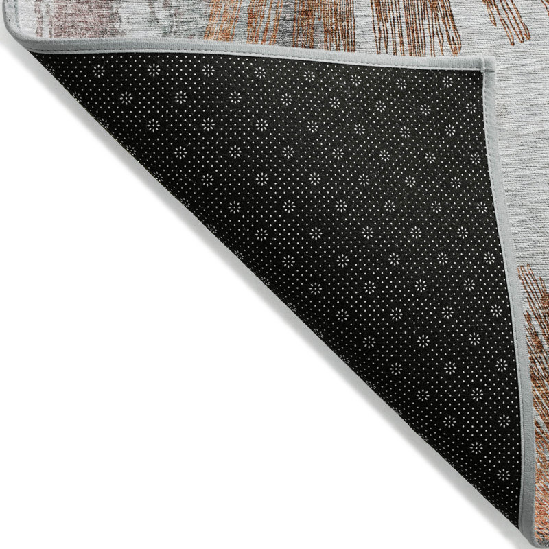 3' X 5' Terra Cotta Copper And Taupe Abstract Washable Indoor Outdoor Area Rug