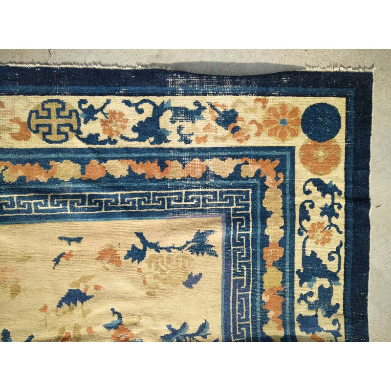 Antique Large Room Size Ivory Chinese Allover Floral Ningxia Rug