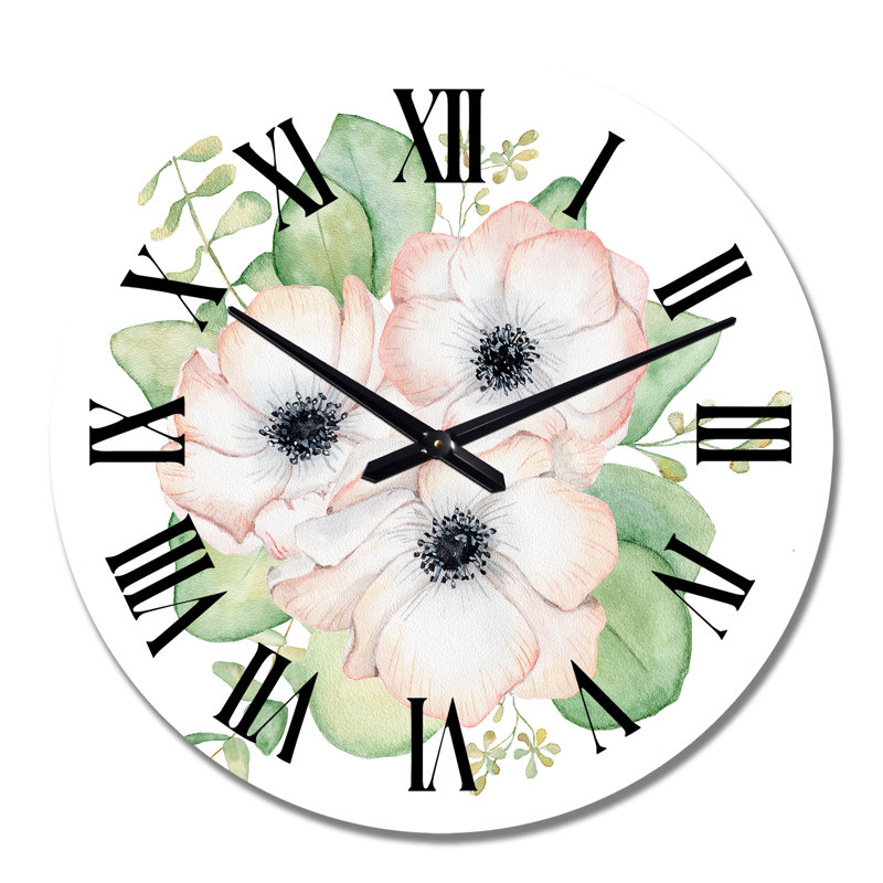 Bouquet de fleurs et de feuilles d'eucalyptus I - Horloge murale traditionnelle, Grand