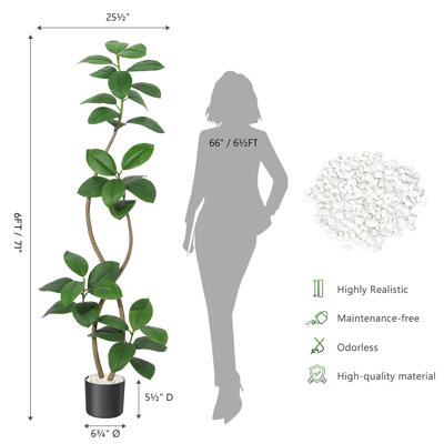 Plante artificielle en caoutchouc avec pot, 1,50 m, plante artificielle courbée en forme de S pour la décoration du salon et de la chambre, plante d'intérieur artificielle en pot