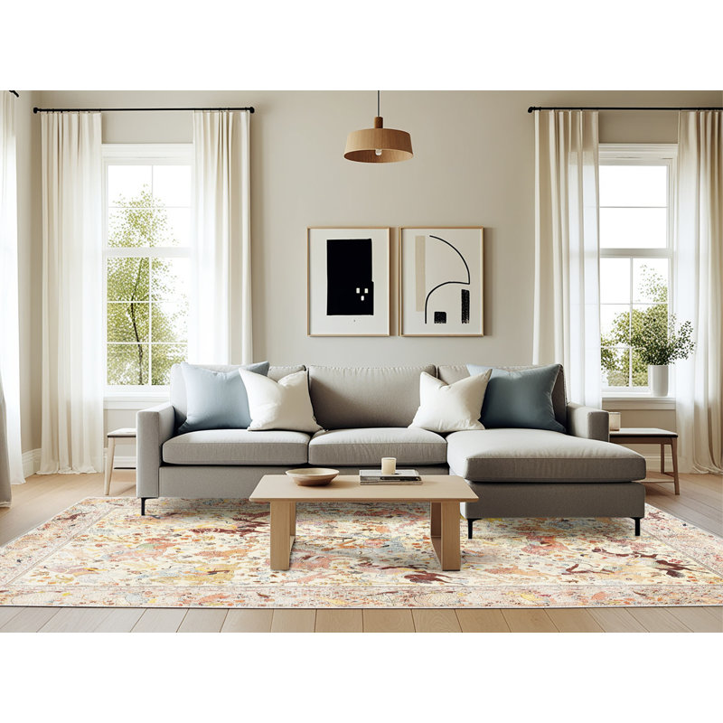 Tapis oriental en laine beige, Rectangle 6 pi x 9 pi