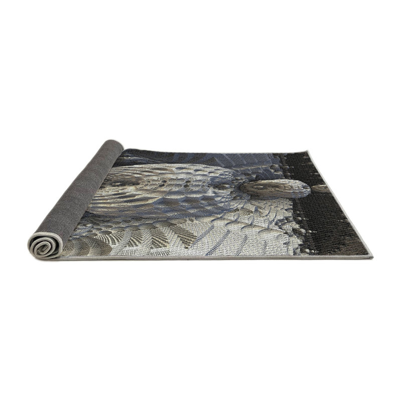 Tapis gris/blanc tissé à la machine, Rond 7 pi