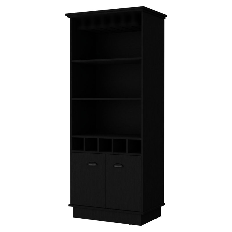 Black Bar Cabinet With Glassware Rack And Versatile Storage Elegant In Practical Facility