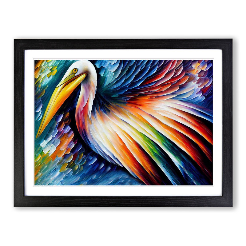 XH1022-6867X Pelican Painting Abstract - Single Picture Frame Print, Black, 46cm H x 64cm W x 2cm D