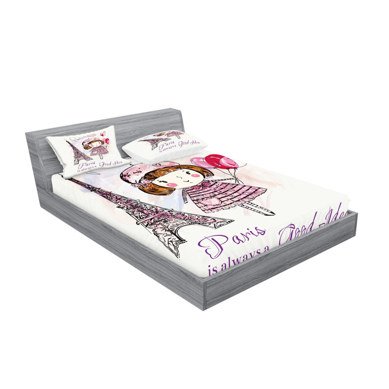 Drap-housse et coussin décoratif Ambesonne Paris, rose pâle, mauve, blanc, Ensemble de draps pour taille de lit très grand +