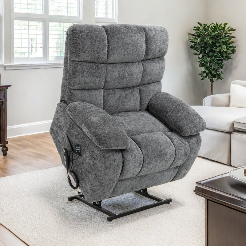Dual Motor Power Lift Recliner Large  Recliner With Heat And Massage, Infinite Position, Gray Chenille