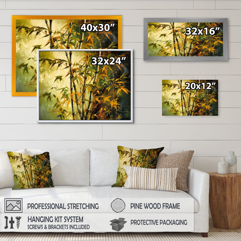 «Roarie Green Floral Bamboo Oasis II», reproduction sur toile, H 30 po x l 40 po x P 1,5 po, Cadre photo noir
