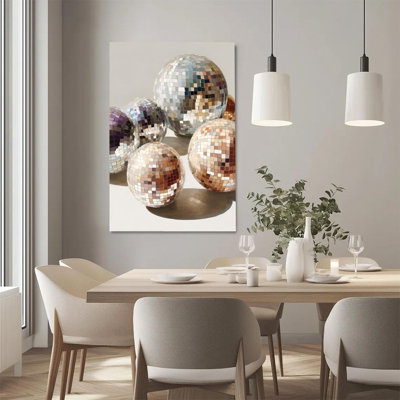 2D Flat, 1Pc Framed Canvas Wall Art, Mirror Ball Decor, Mosaic Collage, Modern Art Style Art Print Canvas Poster Painting Room Wall Decor, Ideal Gift,