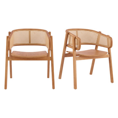 Chaises de salle à manger Mid-Century modernes en bois d'hévéa avec dossier en canne et accoudoirs