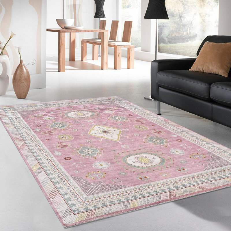 Khotan Hand-Knotted Pink/Beige Wool Area Rug