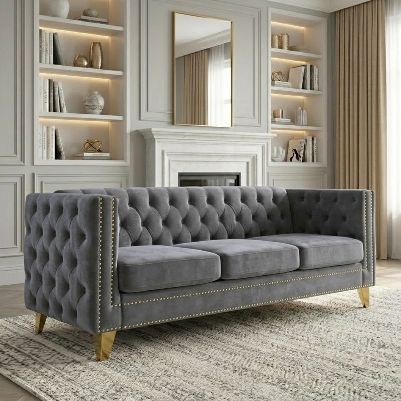 Amarillys 80.51'' Velvet Sofa, Gray Velvet